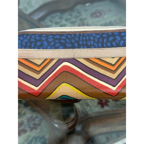 Fossil Key-Per Coated Canvas Zig Zag Print Zipper Purse Wristlet Wallet - Picture 7 of 7